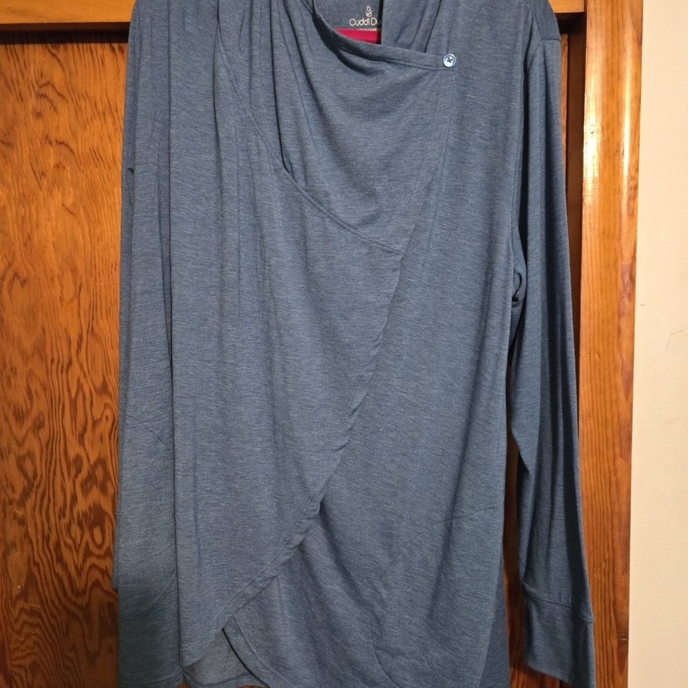 Cuddl Duds Blue Drape Blouse